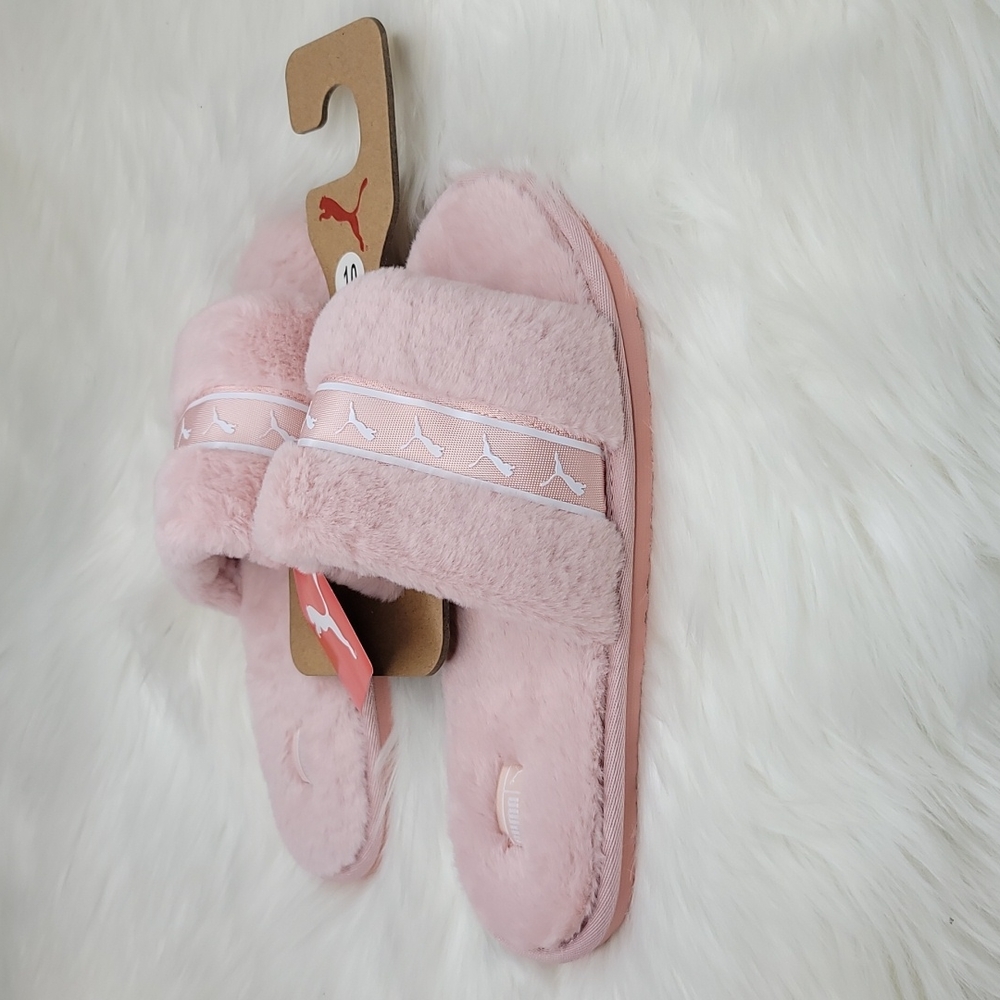 PUMA Fluff Remix Women's Slipper Slide Slip On Lotus Puma White Light Pink - Picture 9 of 16